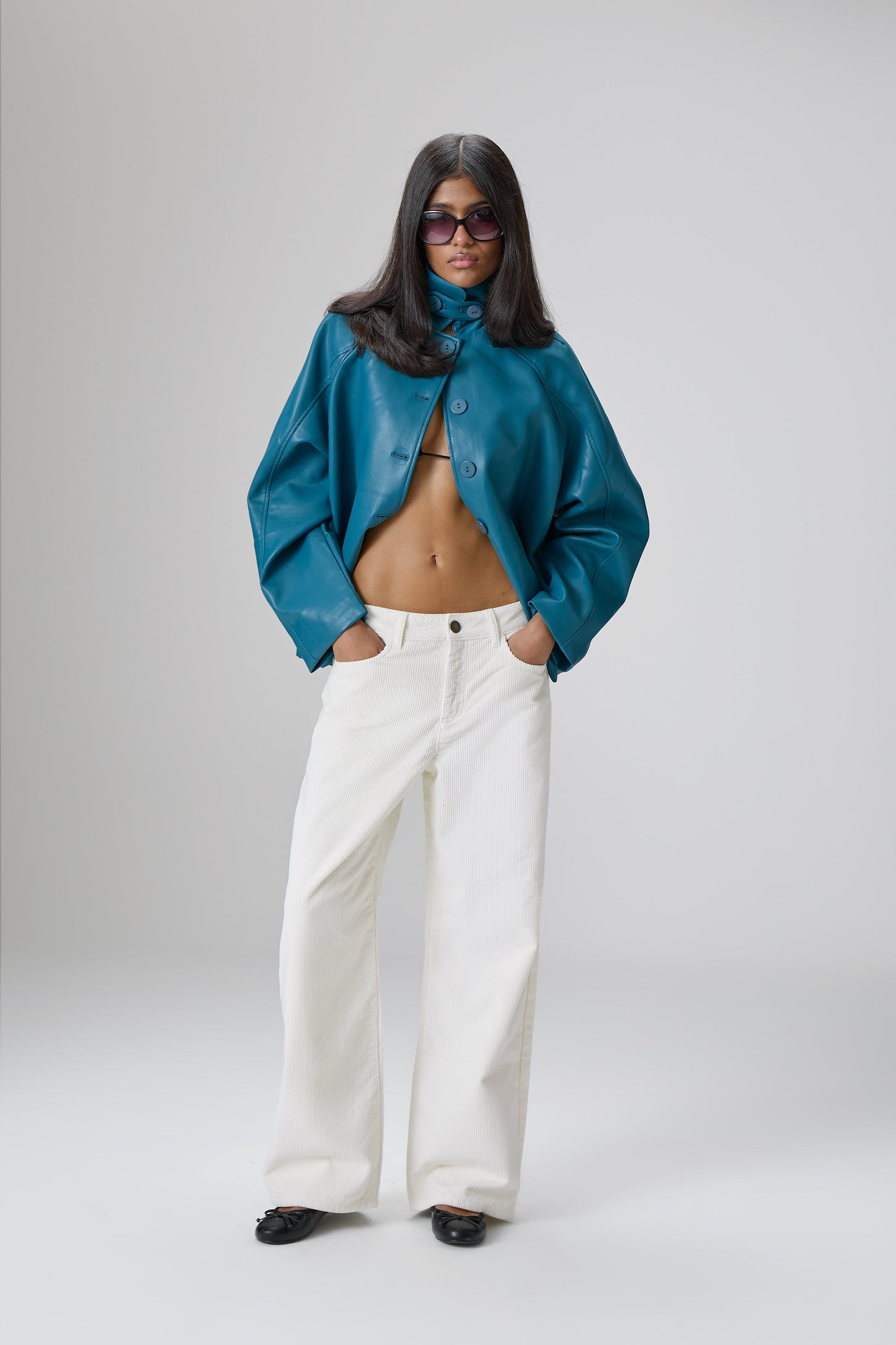 Hollies Classic Faux Leather Jacket in Dark Cyan