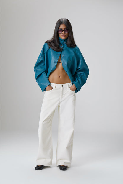 Hollies Classic Faux Leather Jacket in Dark Cyan