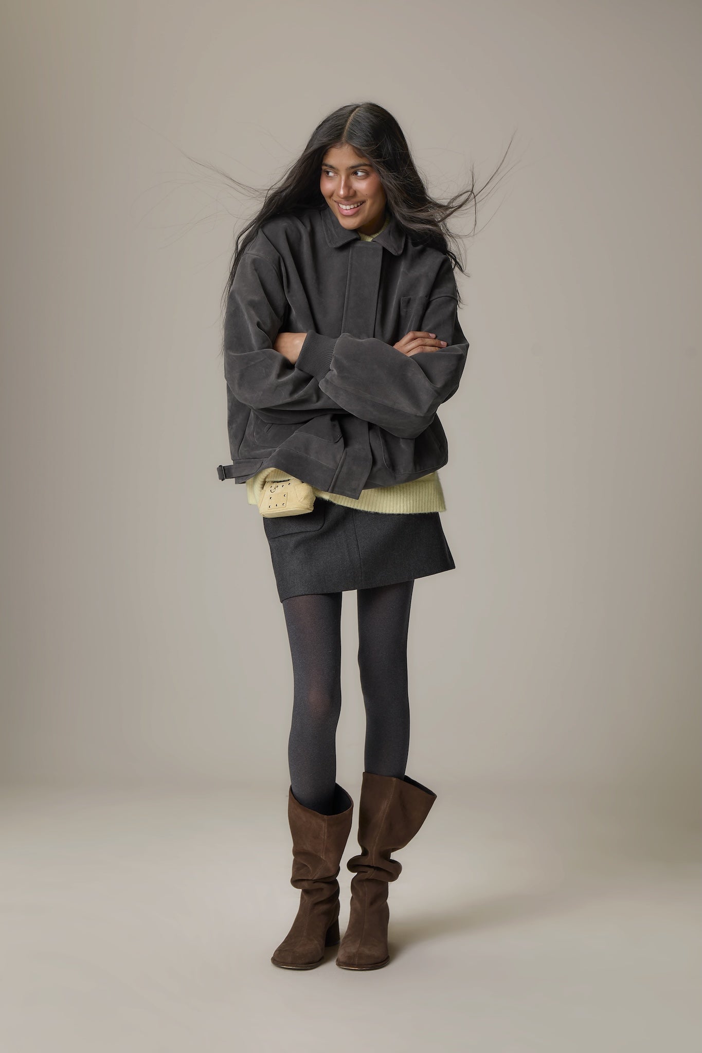 Martha Faux Suede Jacket in Dark Grey