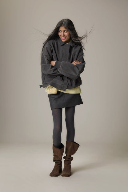 Martha Faux Suede Jacket in Dark Grey