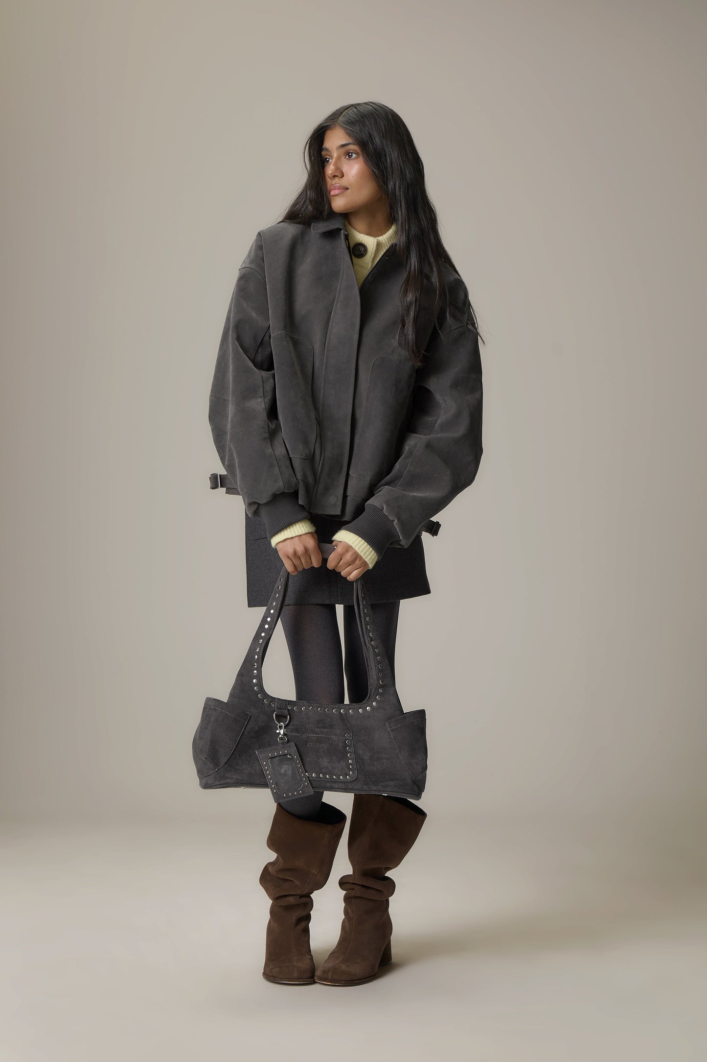 Martha Faux Suede Jacket in Dark Grey