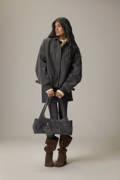 Martha Faux Suede Jacket in Dark Grey