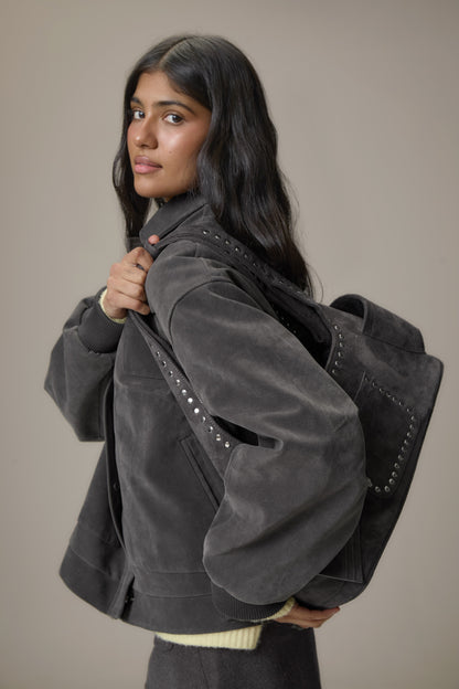 Martha Faux Suede Jacket in Dark Grey