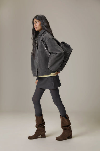 Martha Faux Suede Jacket in Dark Grey