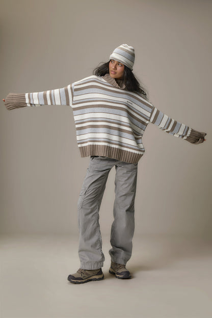 Bella Stripe Roll Hat in Grey