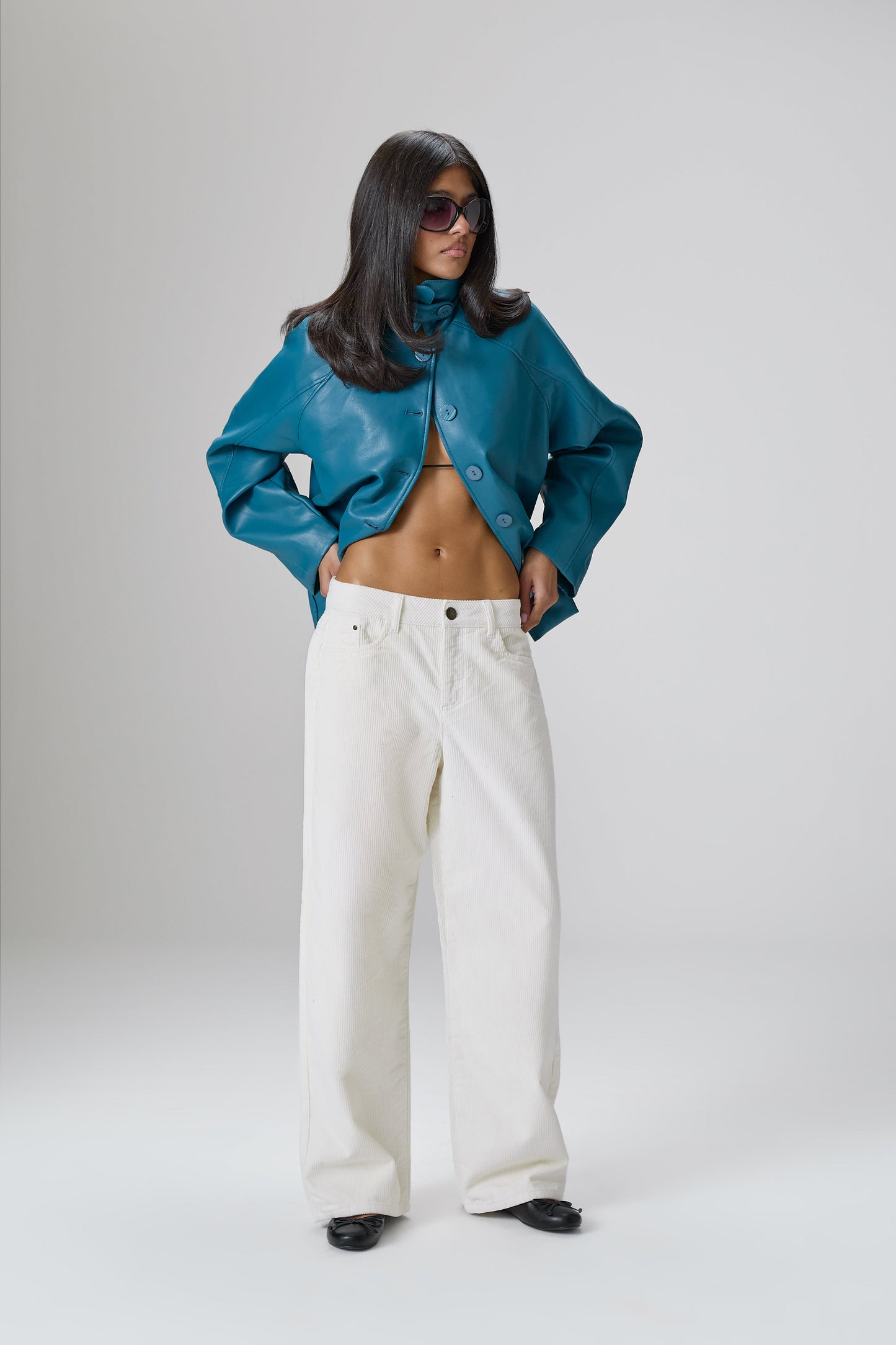 Hollies Classic Faux Leather Jacket in Dark Cyan